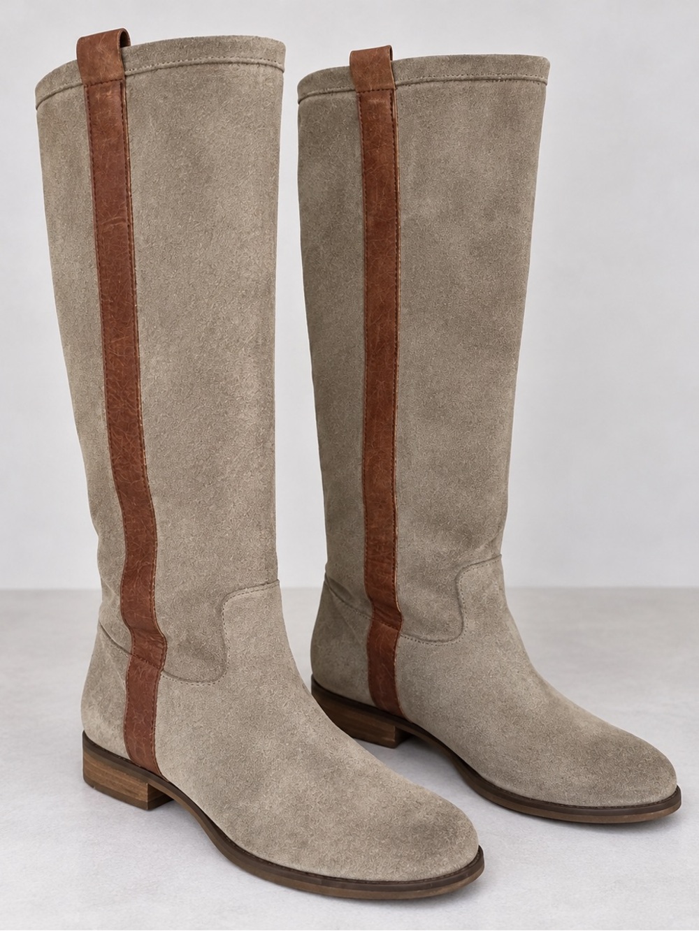 Cordani Taupe Suede Leather Stripe Pull On Tall Boots Size 36